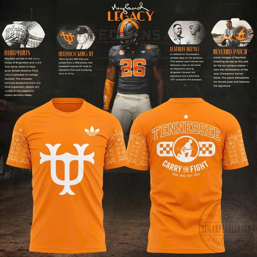 Tennessee Volunteers Neyland Legacy Interlocking UT Orange Football T-Shirt Tennessee Volunteers Neyland Legacy Interlocking UT Orange Football T-Shirt