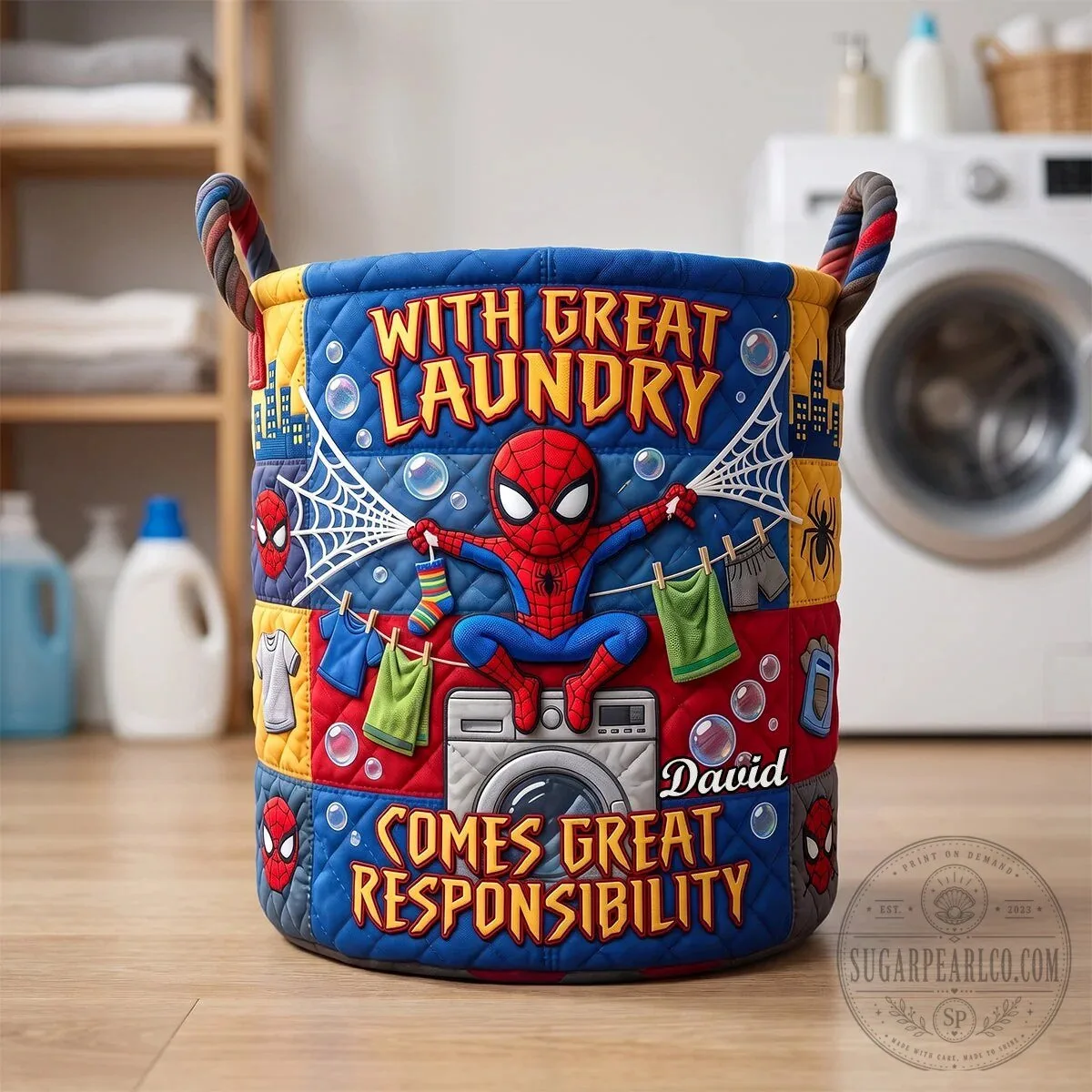 Personalized Spider-Man With Great Laundry Comes Great Responsibility Laundry Basket 12 Personalized Spider-Man With Great Laundry Comes Great Responsibility Laundry Basket