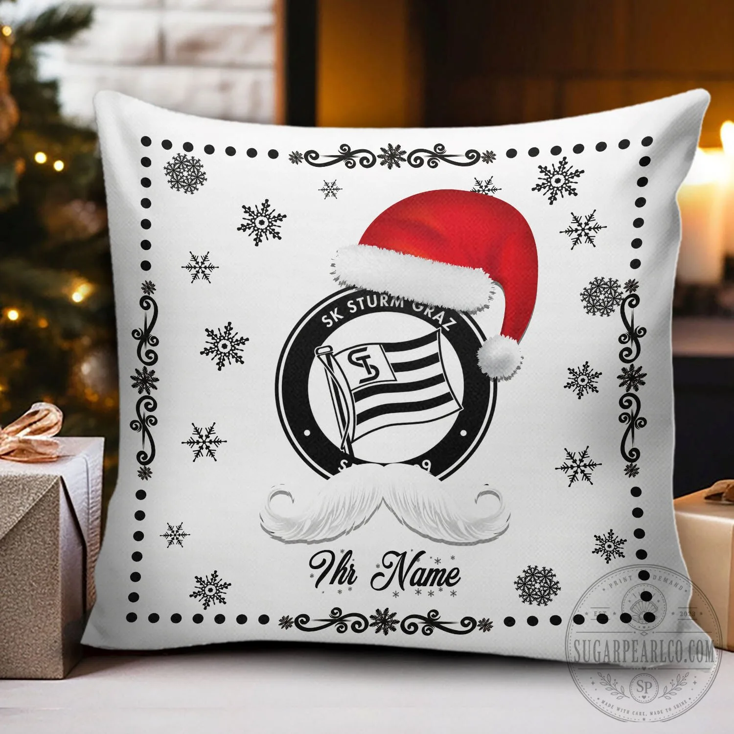 SK Sturm Graz Christmas Santa Hat Moustache Personalized Pillow