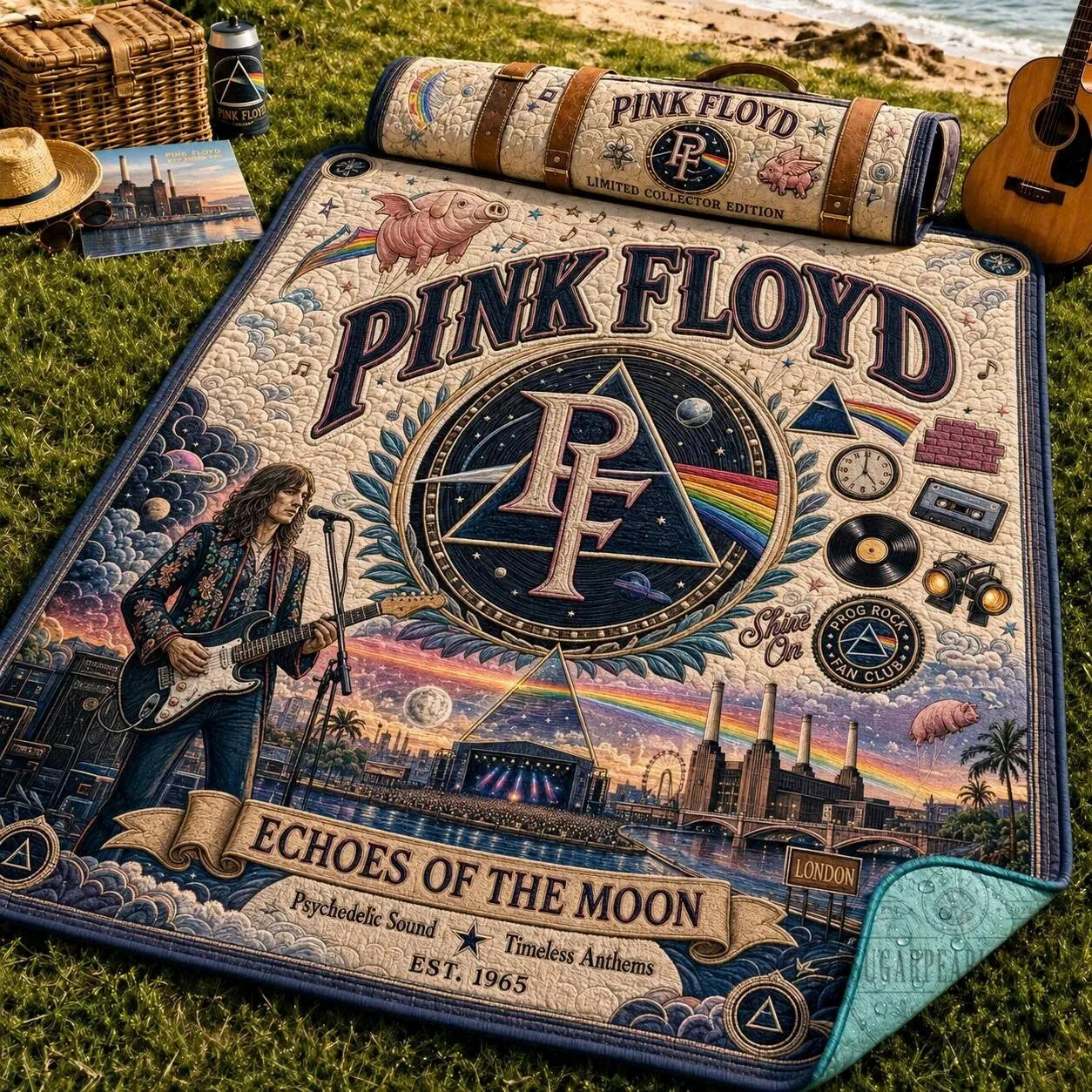 Psychedelic Sound Picnic Blanket featuring Pink Floyd's Echoes of the Moon