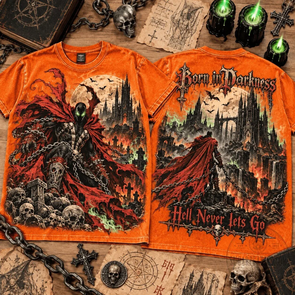 Spawn Born in Darkness Hell Never Lets Go Comic Book T-Shirt Spawn Born in Darkness Hell Never Lets Go Comic Book T-Shirt