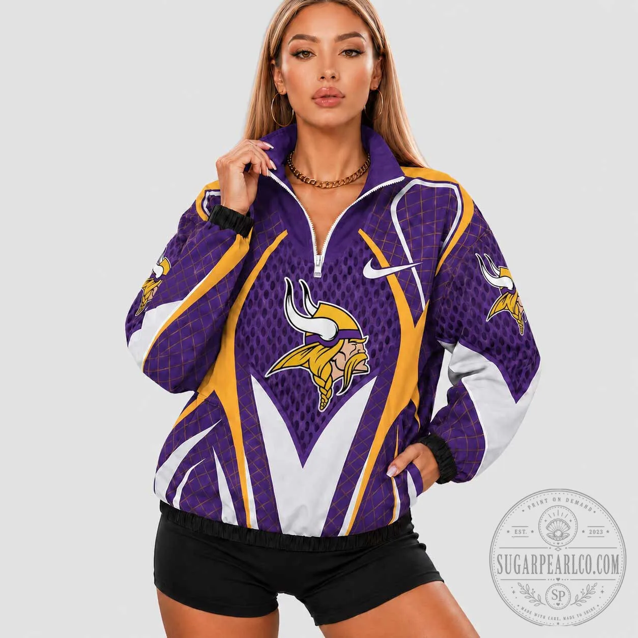 Minnesota Vikings Quarter Zip Pullover Jacket for Women, NFL Football Fan Apparel