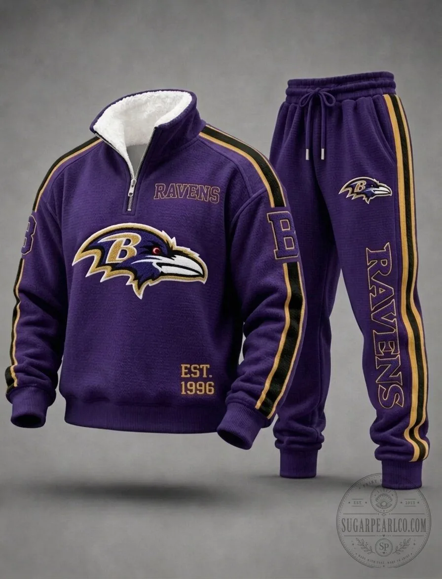 Baltimore Ravens Purple Half-Zip Sweatshirt and Sweatpants Tracksuit Set