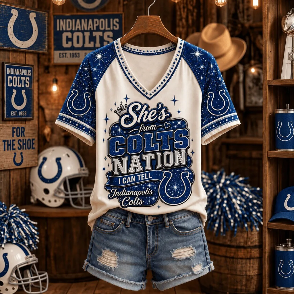 Indianapolis Colts NFL Fan Gift V-Neck T-Shirt for Women, She's From Colts Nation Indianapolis Colts NFL Fan Gift V-Neck T-Shirt for Women, She's From Colts Nation
