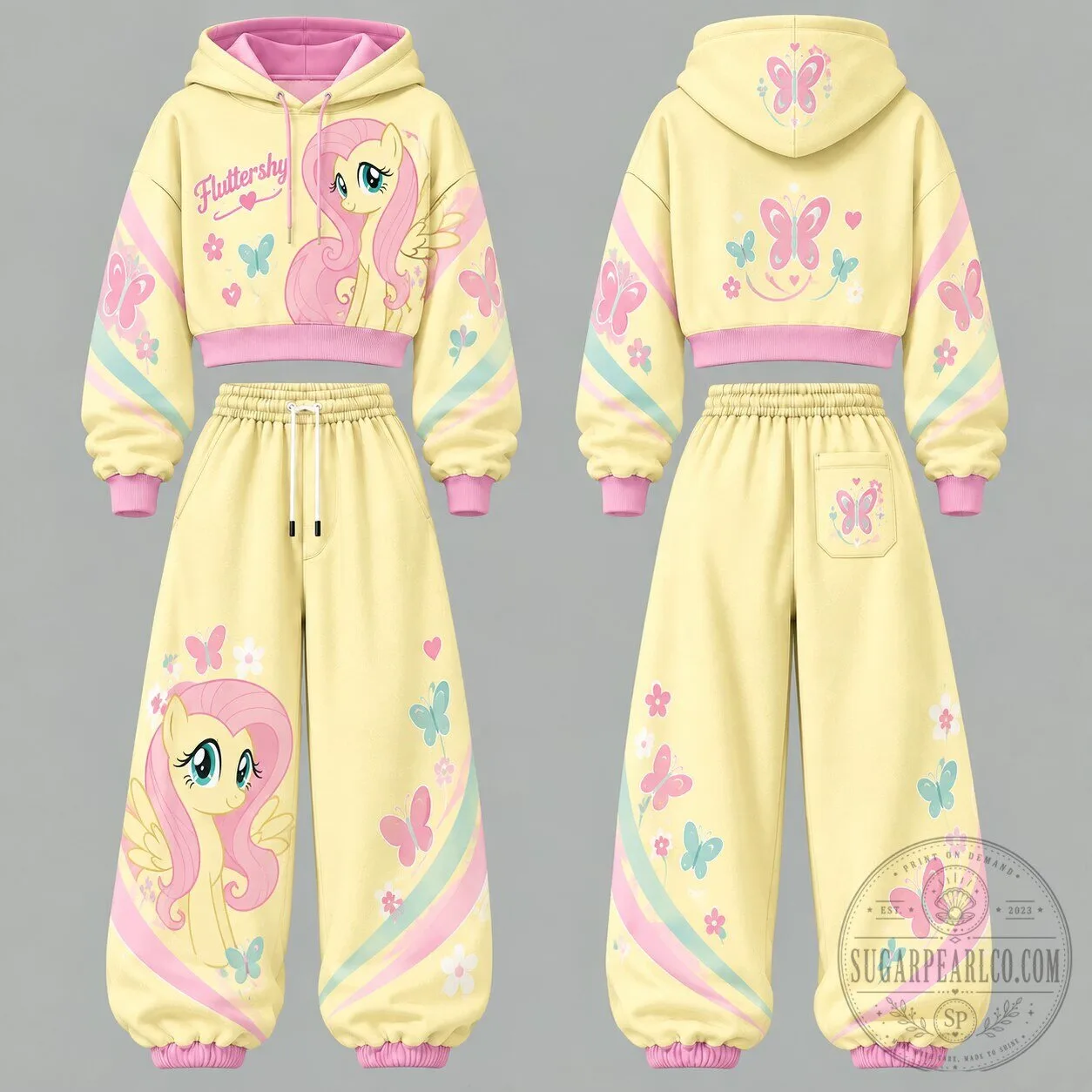 My Little Pony Fluttershy Women's Cropped Hoodie and Sweatpants Set