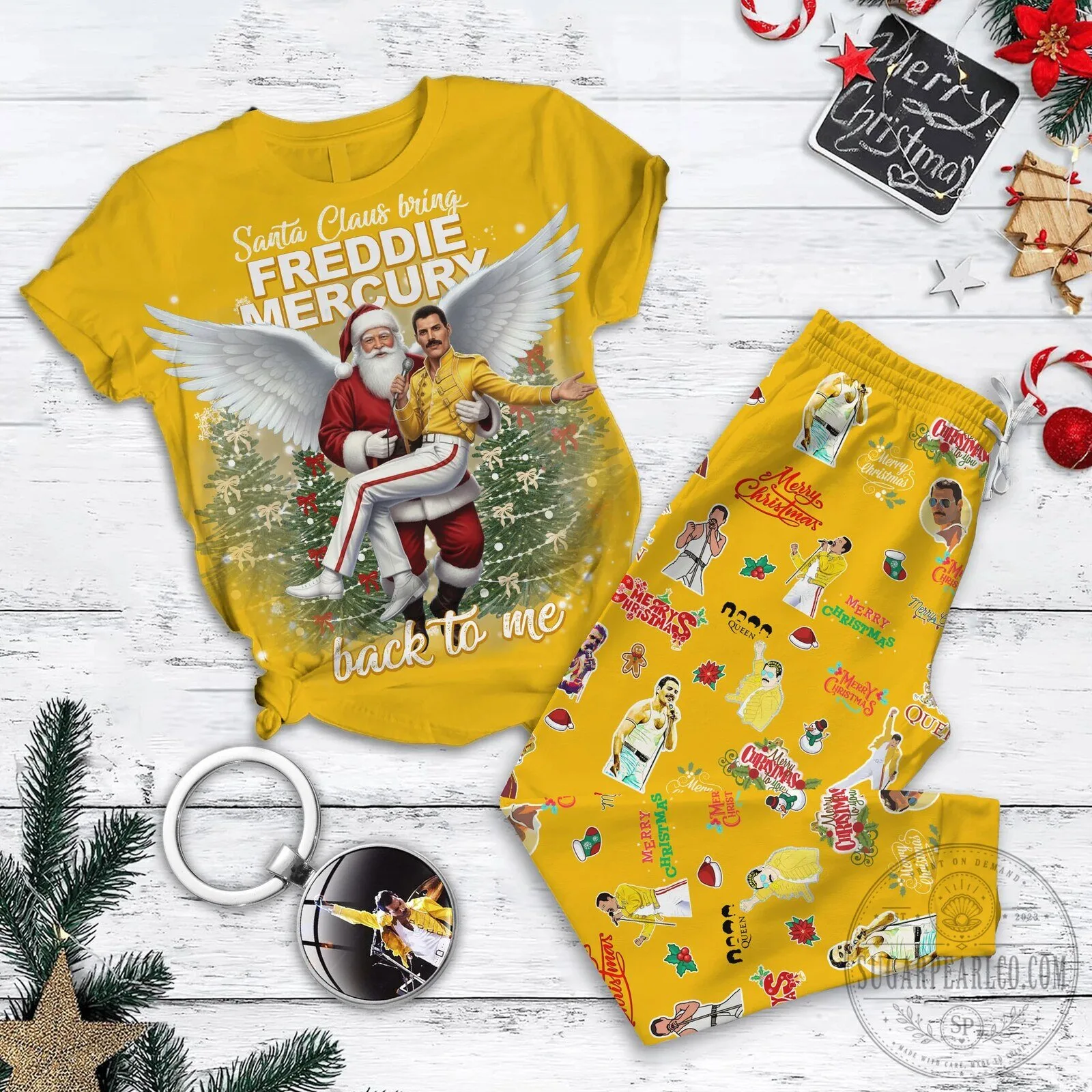 Freddie Mercury Santa Claus Bring Back To Me Christmas Pajamas Set