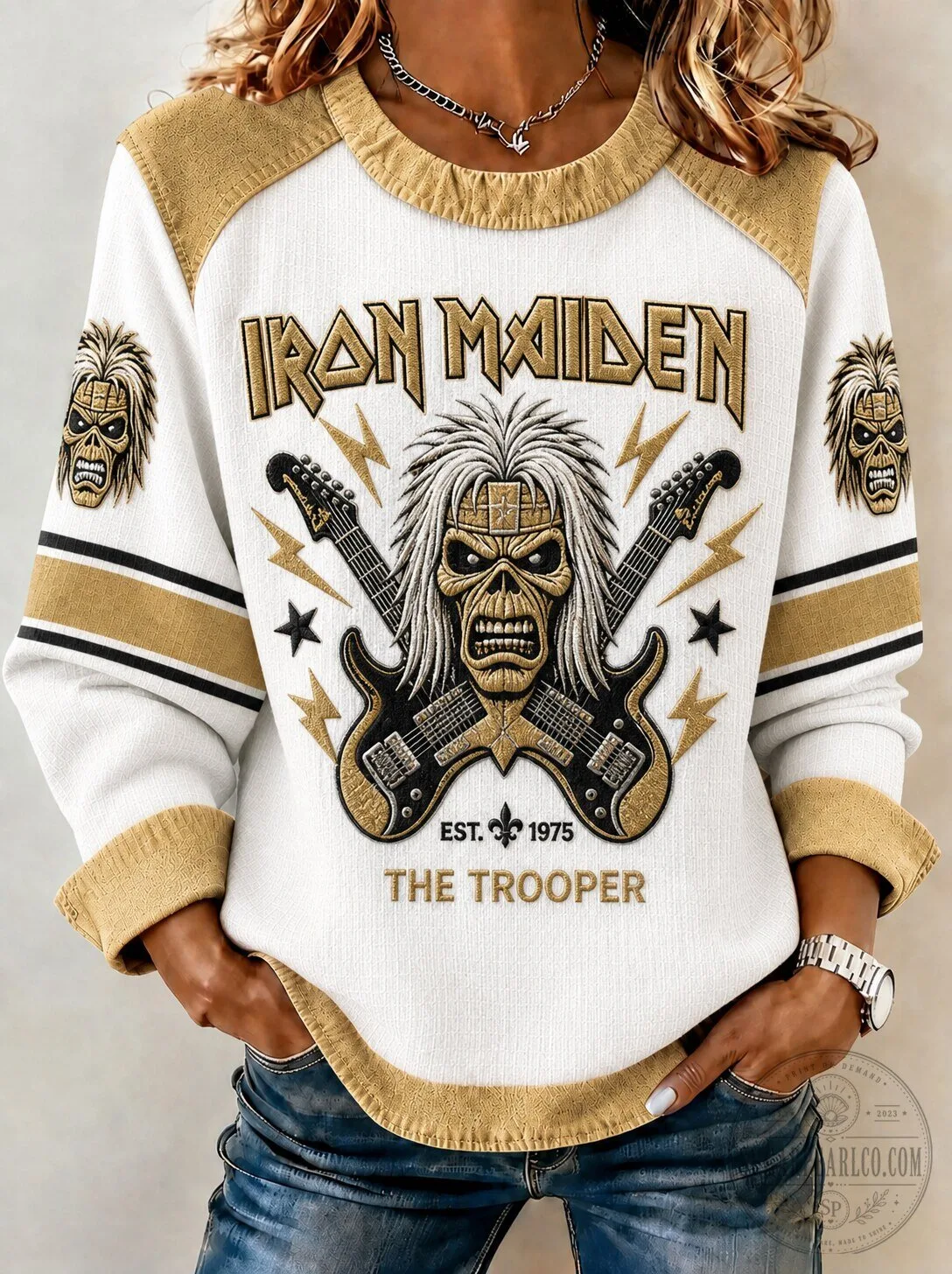 Iron Maiden The Trooper Eddie Skull and Guitars Graphic Sweatshirt