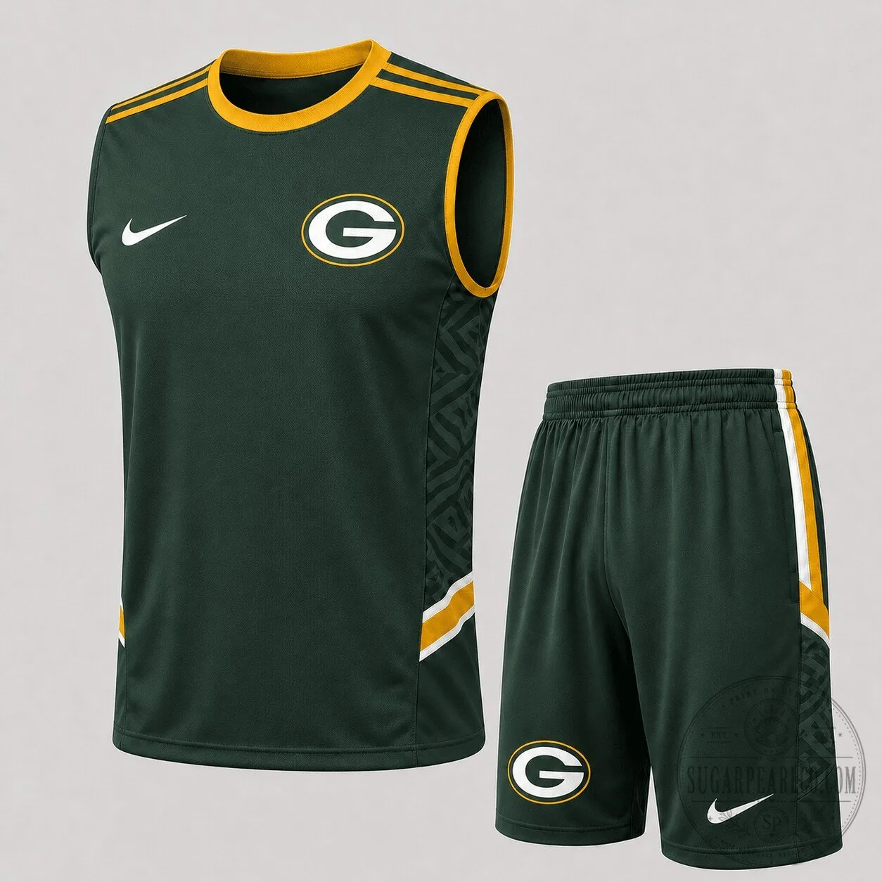 Dark Green Tank Top and Shorts Set for Green Bay Packers NFL Fans 2 Dark Green Tank Top and Shorts Set for Green Bay Packers NFL Fans