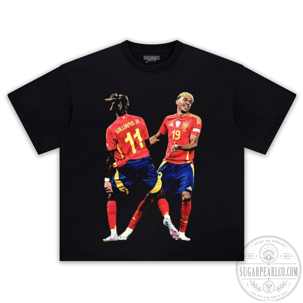 Lamine Yamal and Nico Williams Spain Football Team Black T-Shirt Lamine Yamal and Nico Williams Spain Football Team Black T-Shirt