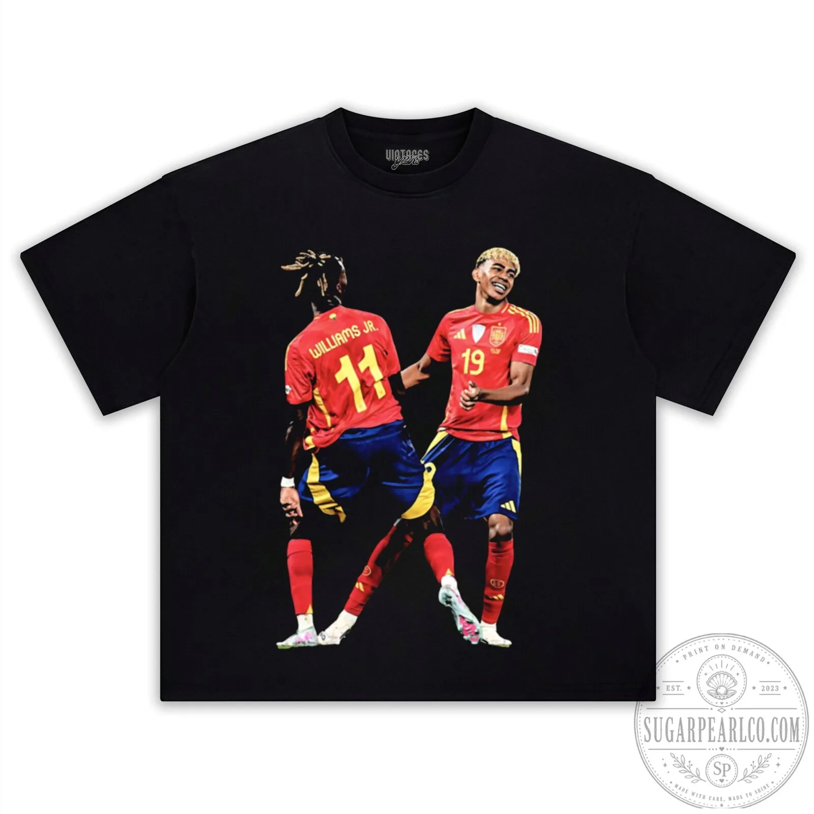 Lamine Yamal and Nico Williams Spain Football Team Black T-Shirt 19 Lamine Yamal and Nico Williams Spain Football Team Black T-Shirt