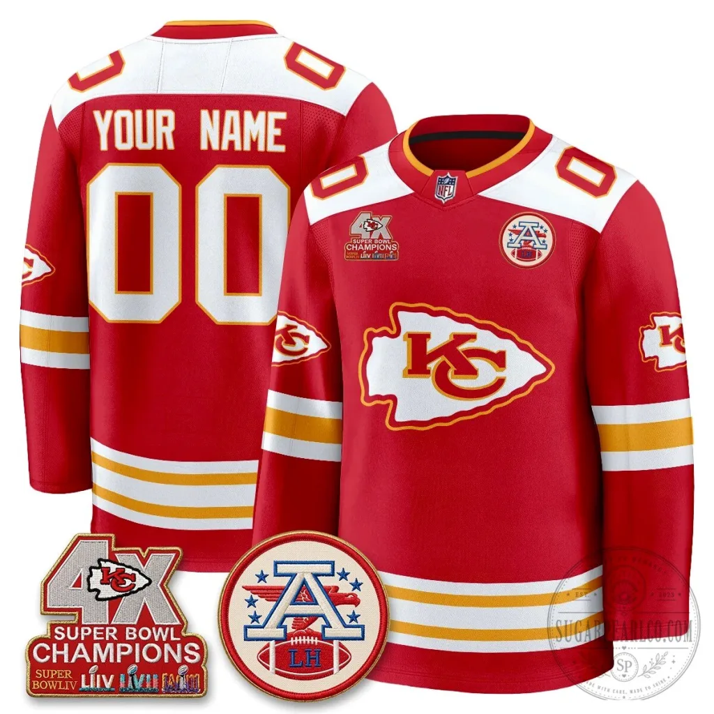 Kansas City Chiefs Super Bowl LIV LVII LVIII LIX Champions Hockey Jersey Kansas City Chiefs Super Bowl LIV LVII LVIII LIX Champions Hockey Jersey
