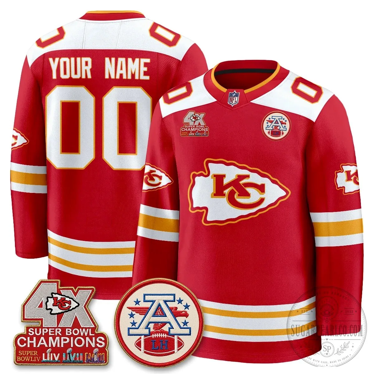 Kansas City Chiefs Super Bowl LIV LVII LVIII LIX Champions Hockey Jersey 8 Kansas City Chiefs Super Bowl LIV LVII LVIII LIX Champions Hockey Jersey