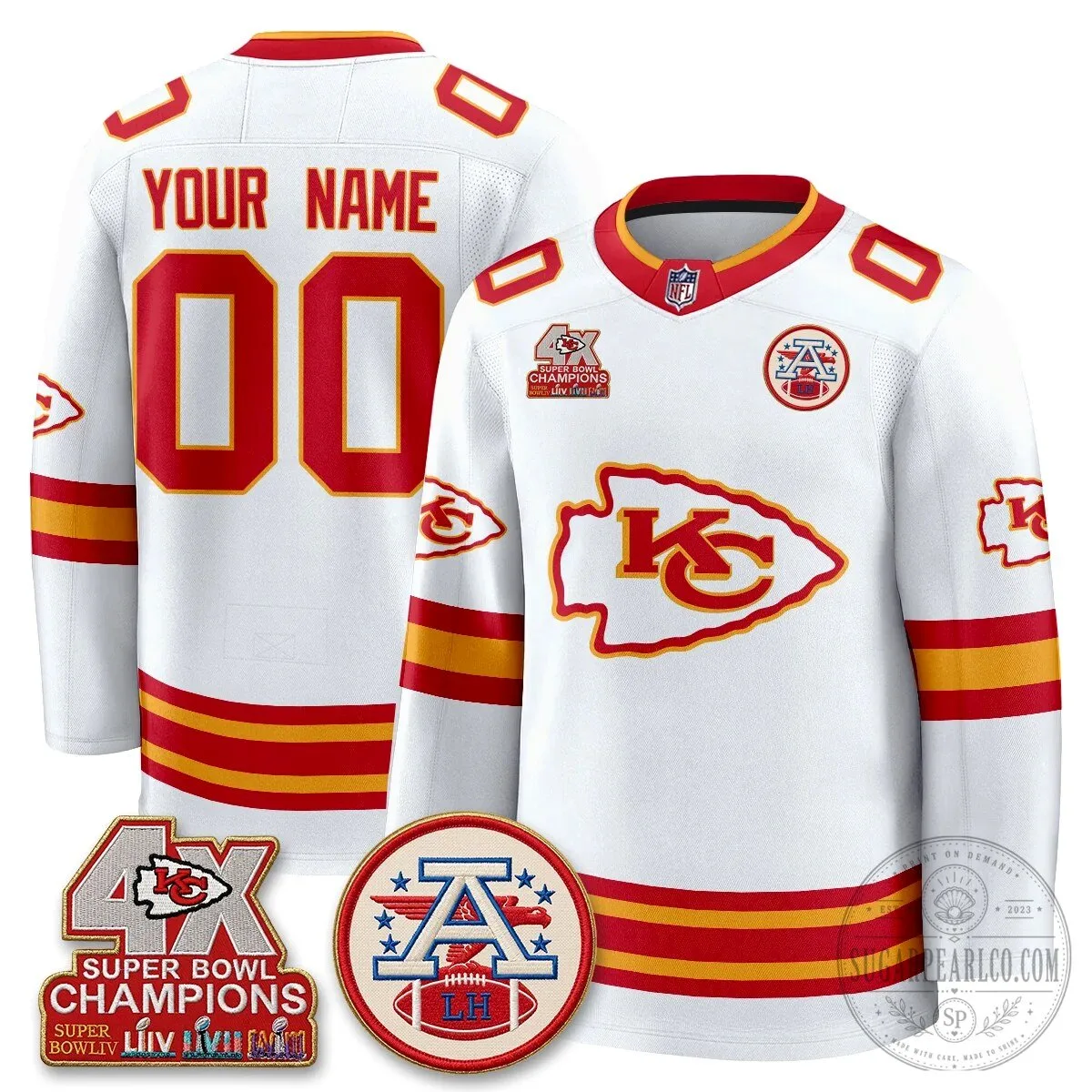 Kansas City Chiefs Super Bowl LIV LVII LVIII LIX Champions Hockey Jersey 9 Kansas City Chiefs Super Bowl LIV LVII LVIII LIX Champions Hockey Jersey
