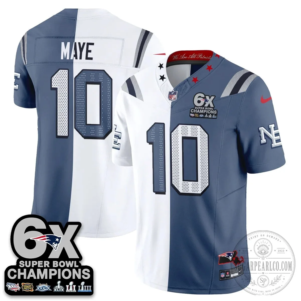 New England Patriots 6X Super Bowl Champions Split Edition Football Jersey