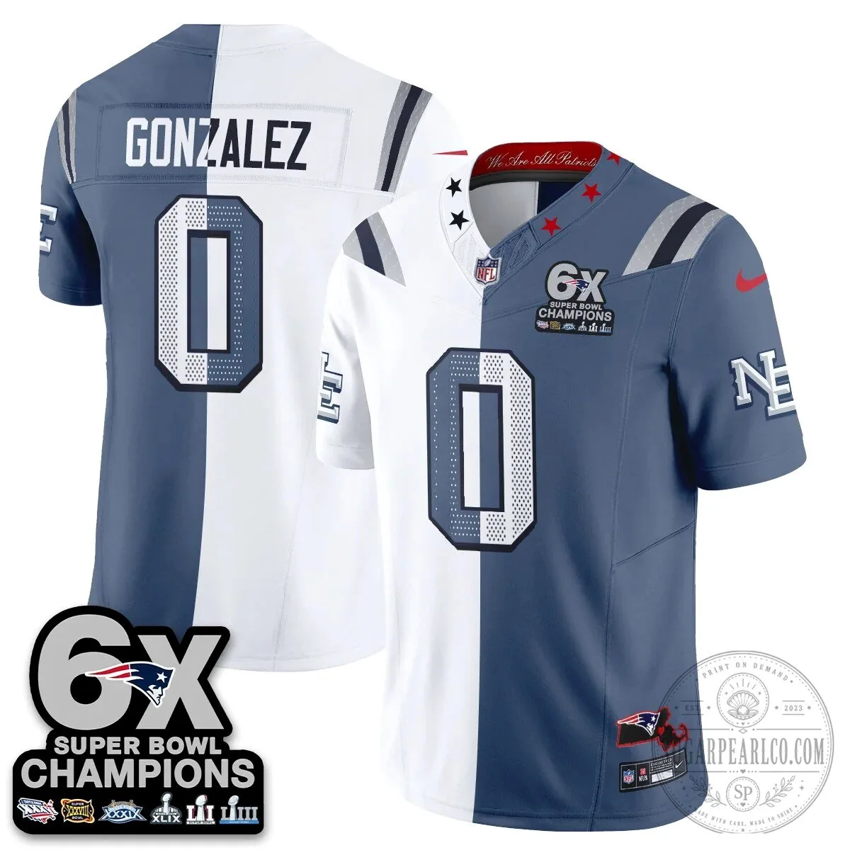 New England Patriots 6X Super Bowl Champions Split Edition Football Jersey 41 New England Patriots 6X Super Bowl Champions Split Edition Football Jersey