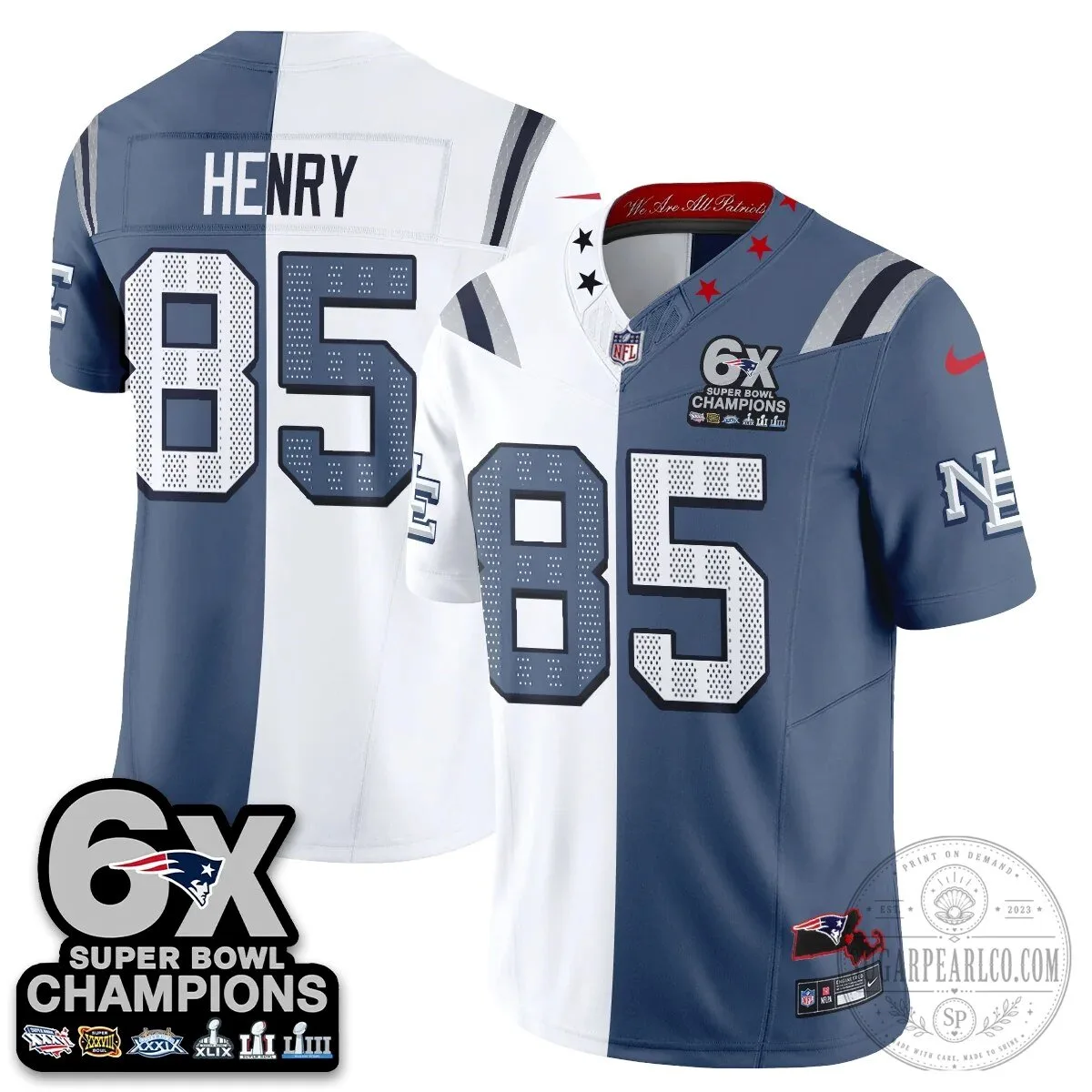 New England Patriots 6X Super Bowl Champions Split Edition Football Jersey 44 New England Patriots 6X Super Bowl Champions Split Edition Football Jersey