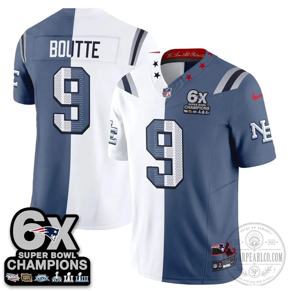 New England Patriots 6X Super Bowl Champions Split Edition Football Jersey 47 New England Patriots 6X Super Bowl Champions Split Edition Football Jersey