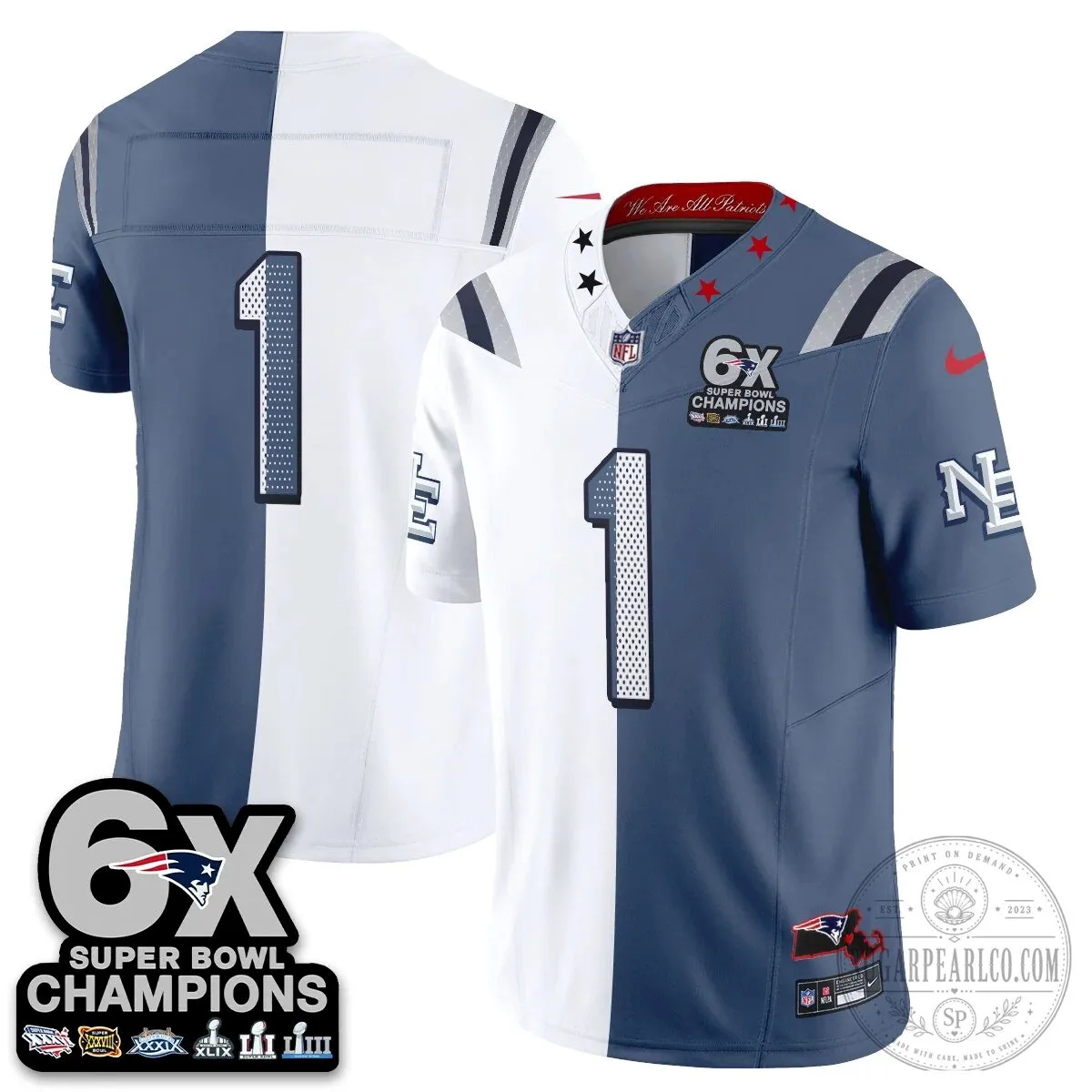 New England Patriots 6X Super Bowl Champions Split Edition Football Jersey 48 New England Patriots 6X Super Bowl Champions Split Edition Football Jersey