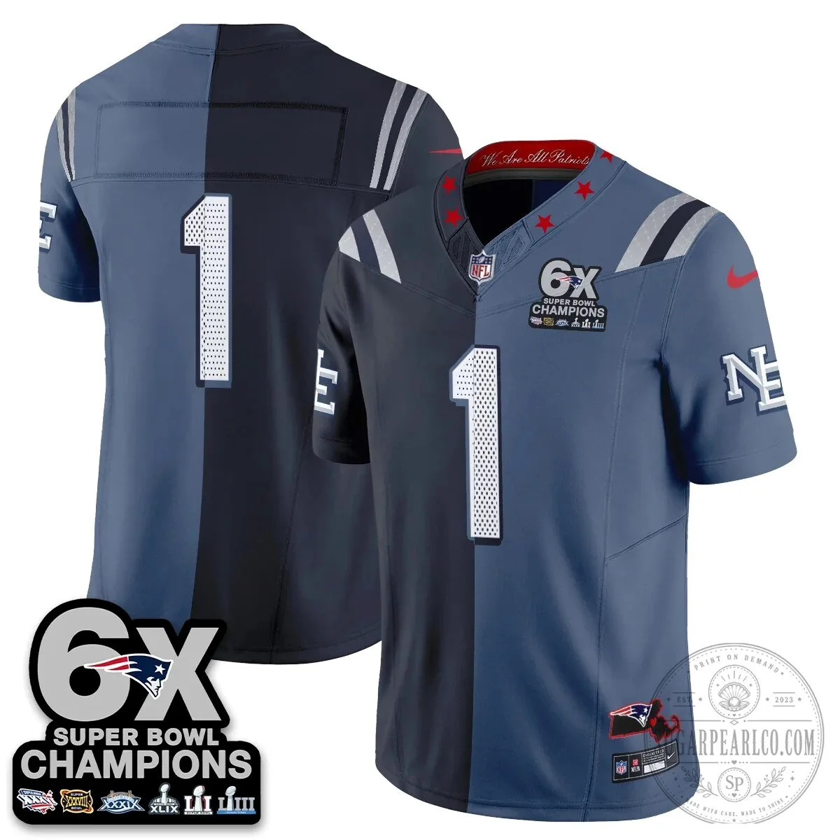 New England Patriots 6X Super Bowl Champions Split Edition Football Jersey 57 New England Patriots 6X Super Bowl Champions Split Edition Football Jersey