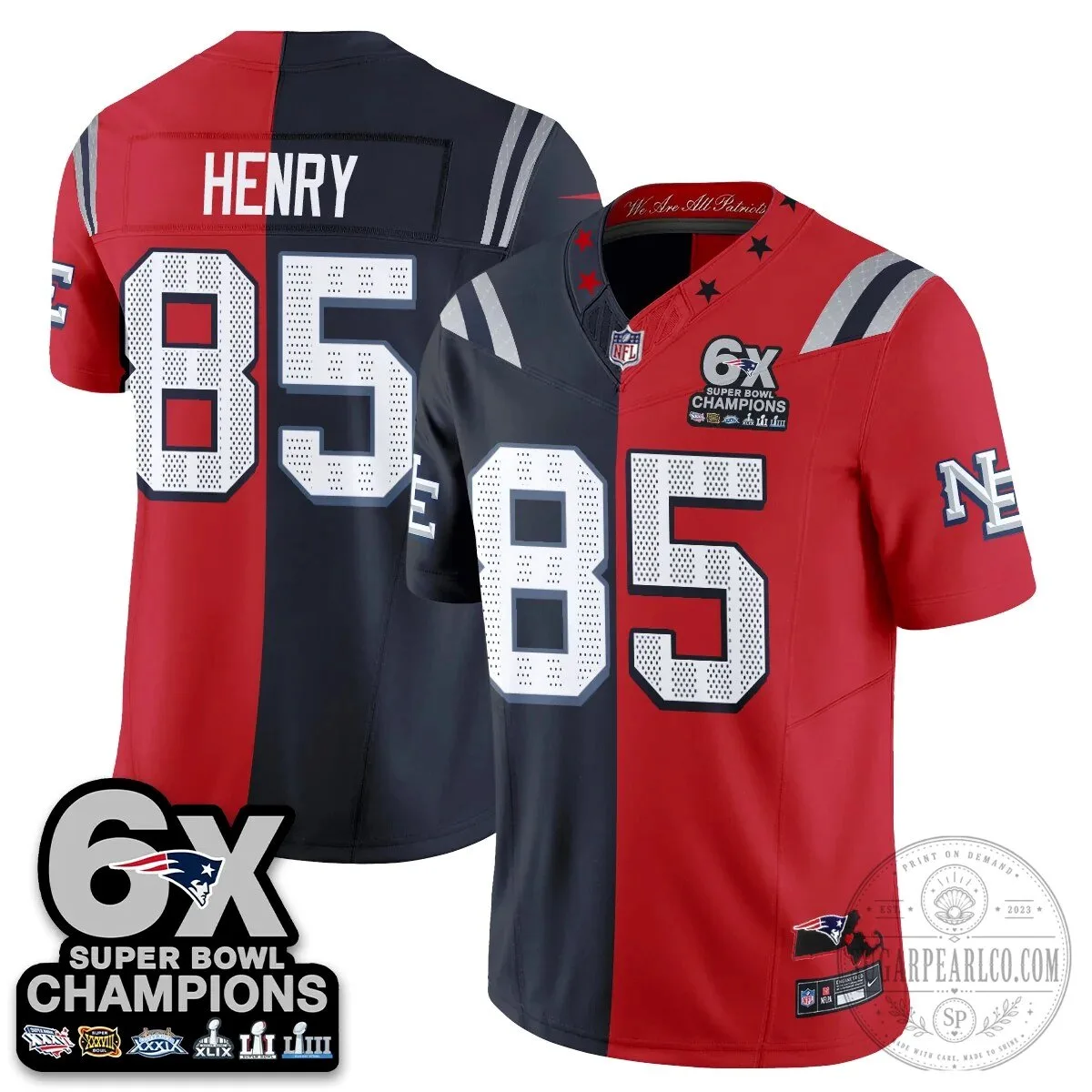 New England Patriots 6X Super Bowl Champions Split Edition Football Jersey 62 New England Patriots 6X Super Bowl Champions Split Edition Football Jersey