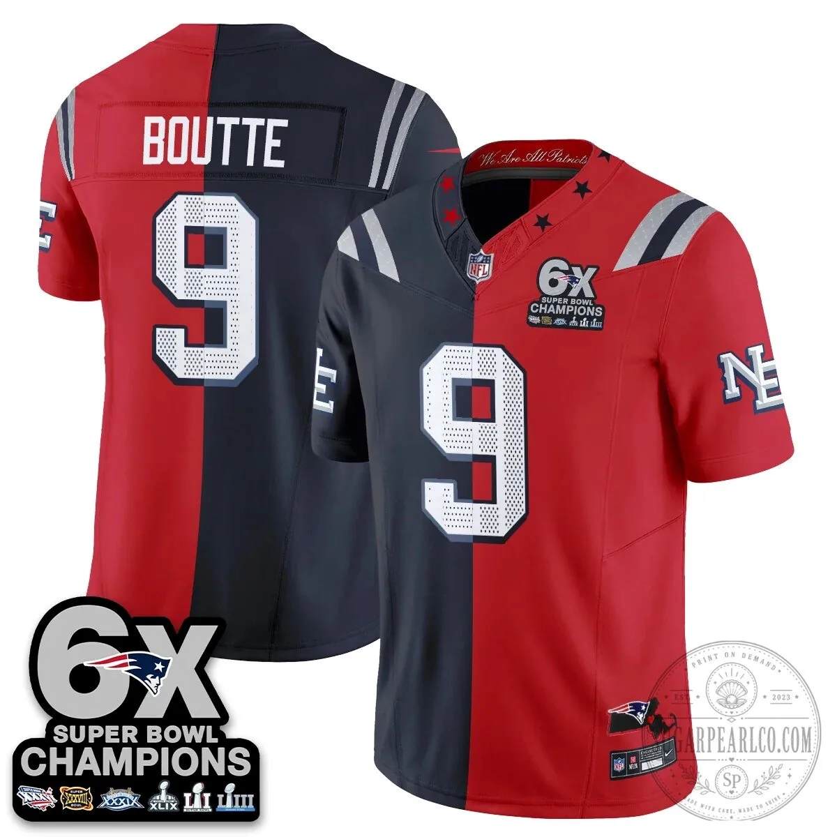New England Patriots 6X Super Bowl Champions Split Edition Football Jersey 65 New England Patriots 6X Super Bowl Champions Split Edition Football Jersey