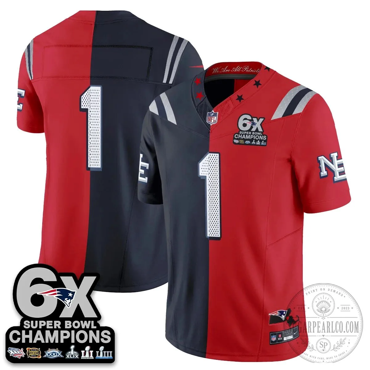 New England Patriots 6X Super Bowl Champions Split Edition Football Jersey 66 New England Patriots 6X Super Bowl Champions Split Edition Football Jersey