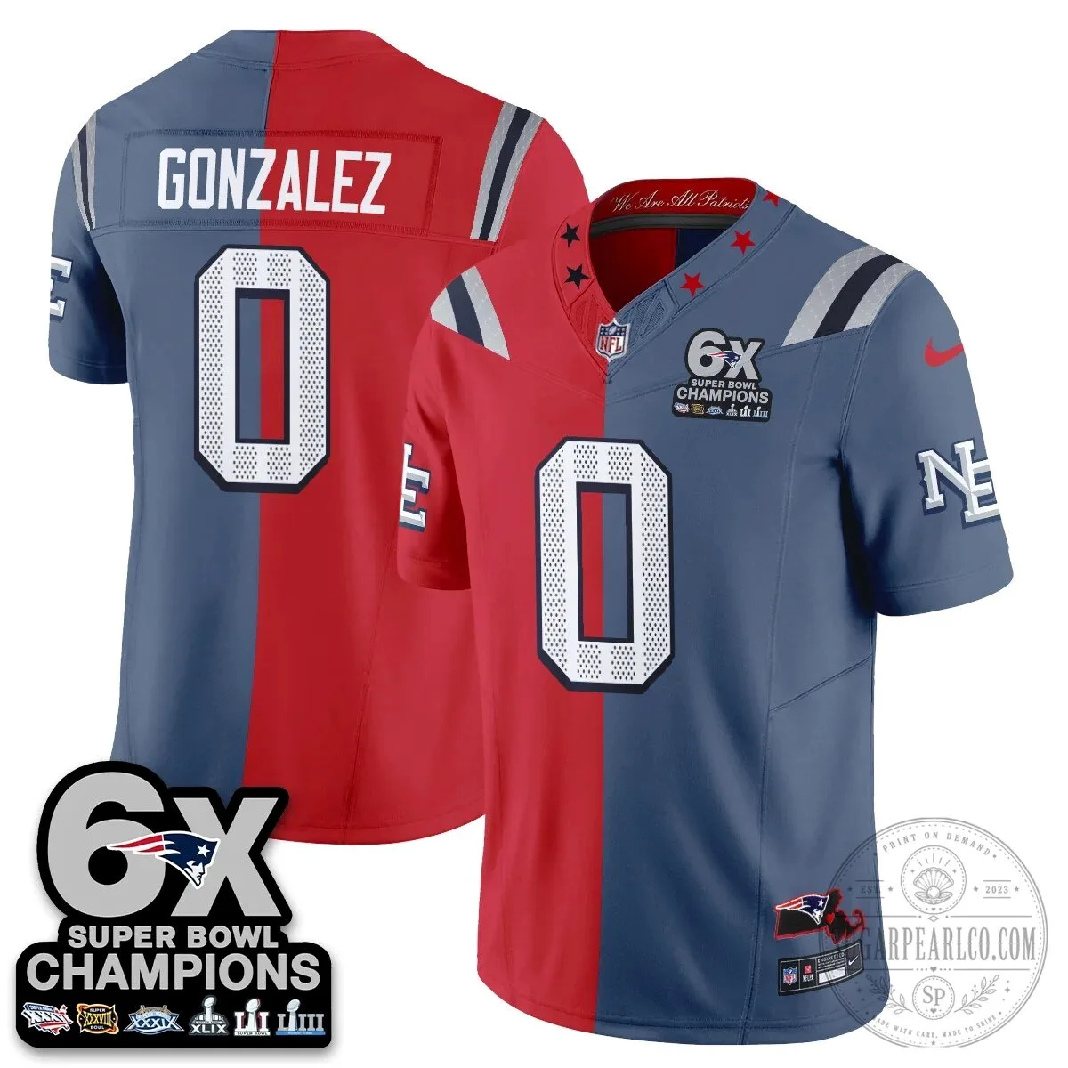 New England Patriots 6X Super Bowl Champions Split Edition Football Jersey 68 New England Patriots 6X Super Bowl Champions Split Edition Football Jersey