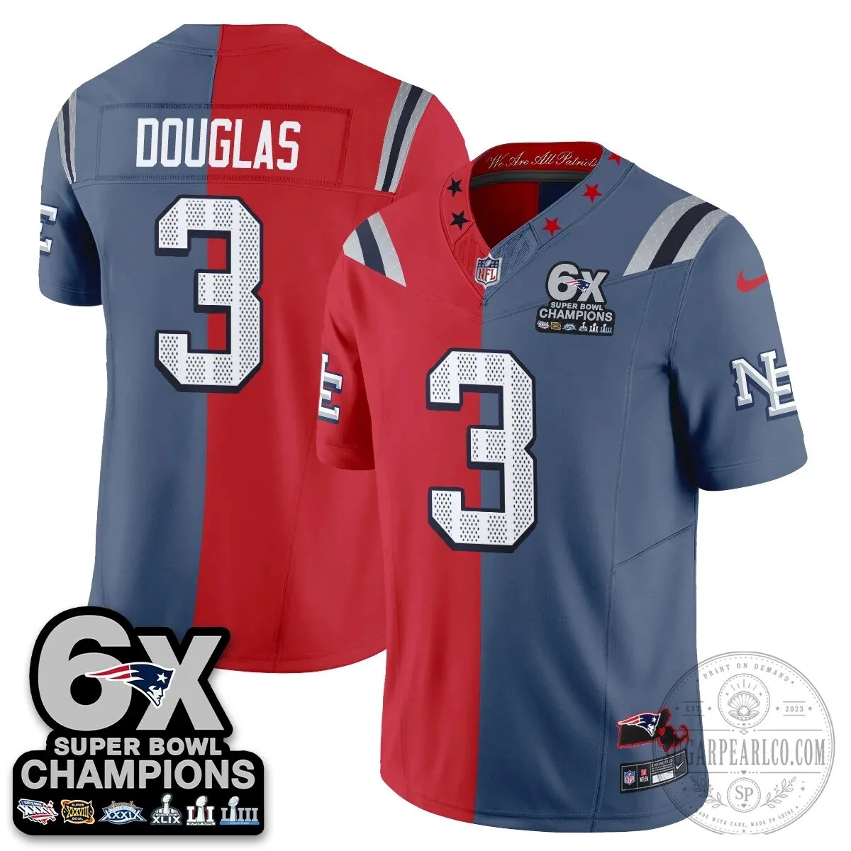 New England Patriots 6X Super Bowl Champions Split Edition Football Jersey 69 New England Patriots 6X Super Bowl Champions Split Edition Football Jersey