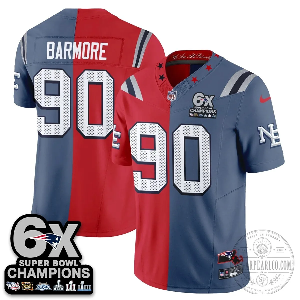 New England Patriots 6X Super Bowl Champions Split Edition Football Jersey 72 New England Patriots 6X Super Bowl Champions Split Edition Football Jersey
