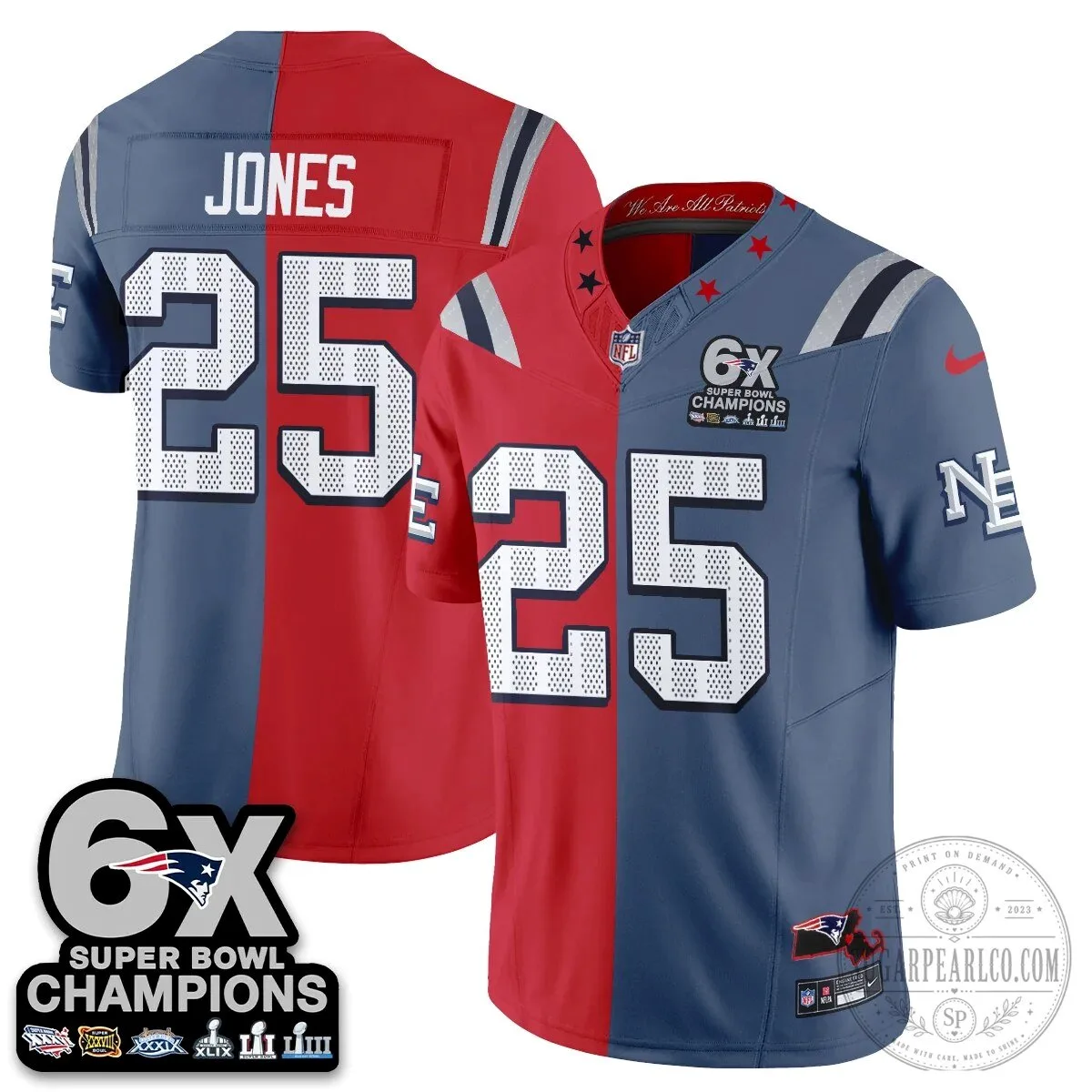 New England Patriots 6X Super Bowl Champions Split Edition Football Jersey 73 New England Patriots 6X Super Bowl Champions Split Edition Football Jersey