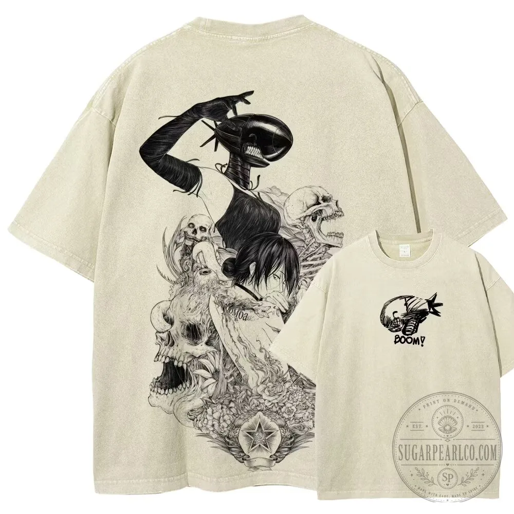 Chainsaw Man Anime Manga Denji Power Aki Makima Unisex Washed T-Shirt