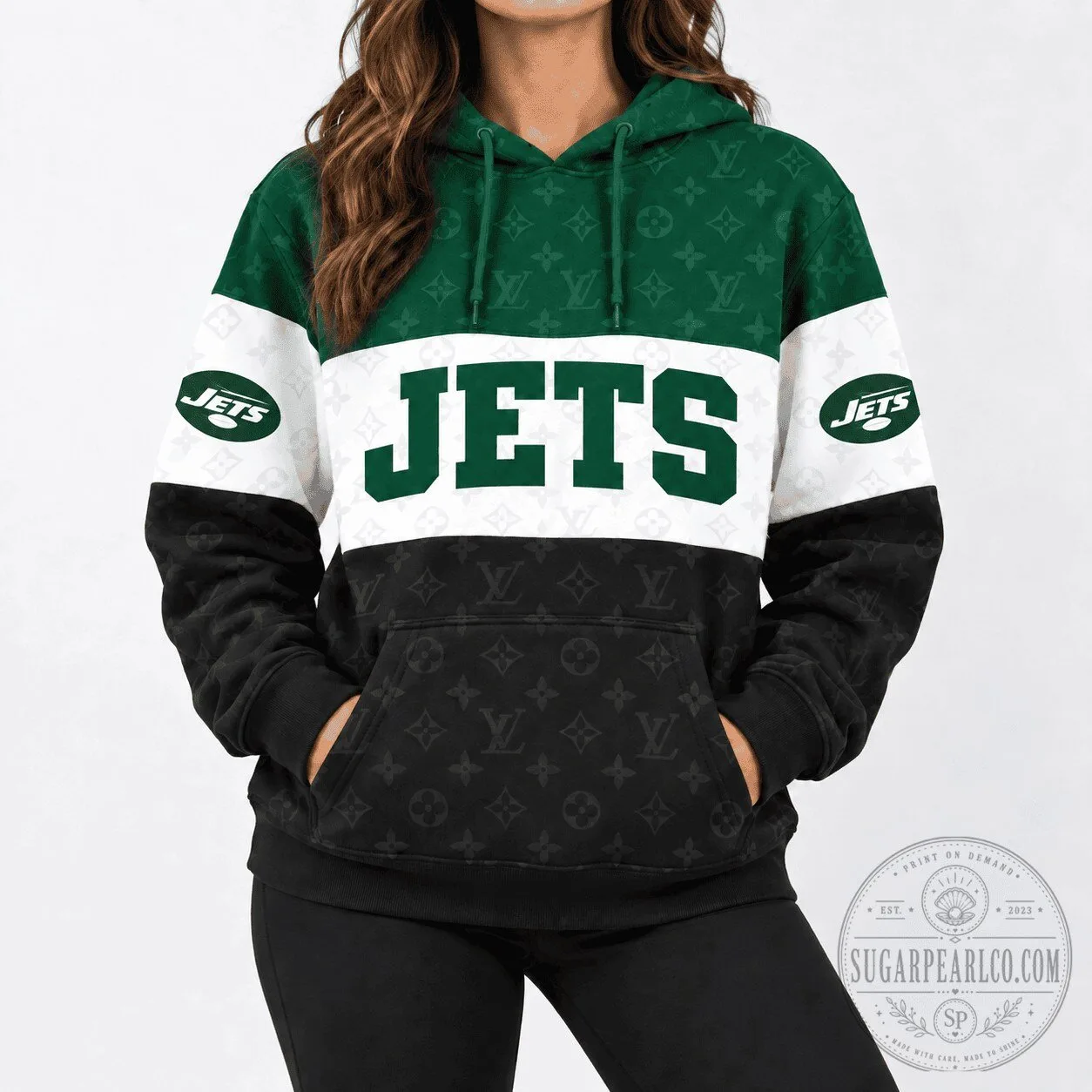 New York Jets Football Team Green Black White Block Pattern Hoodie