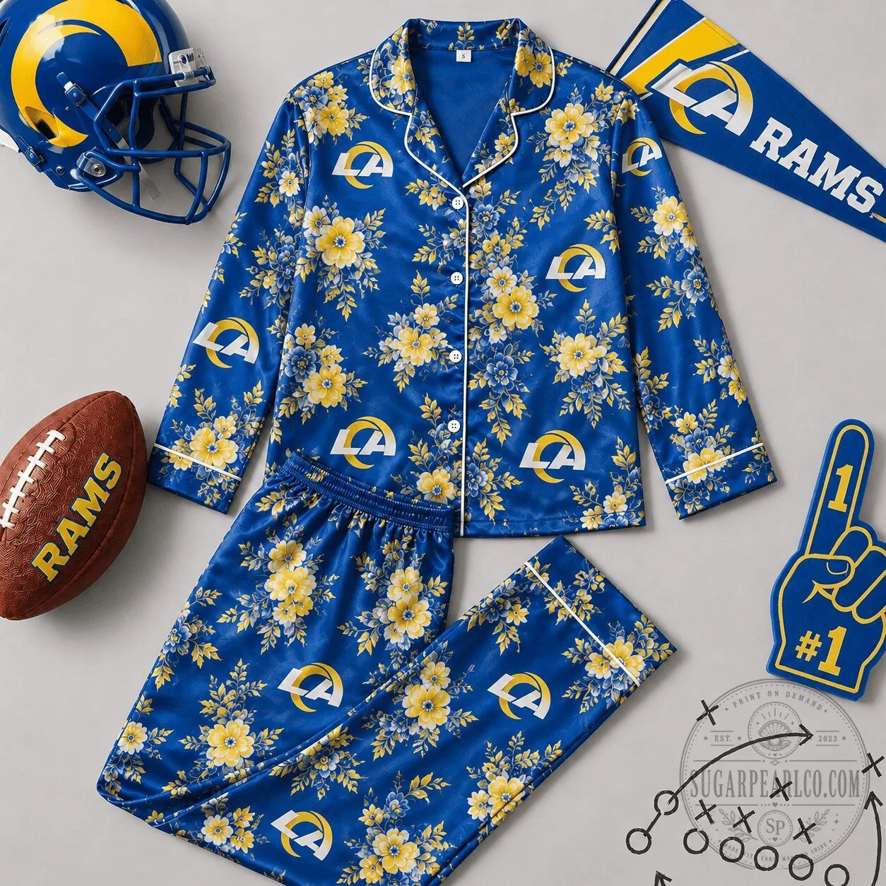 Los Angeles Rams Floral Print Pajamas Set