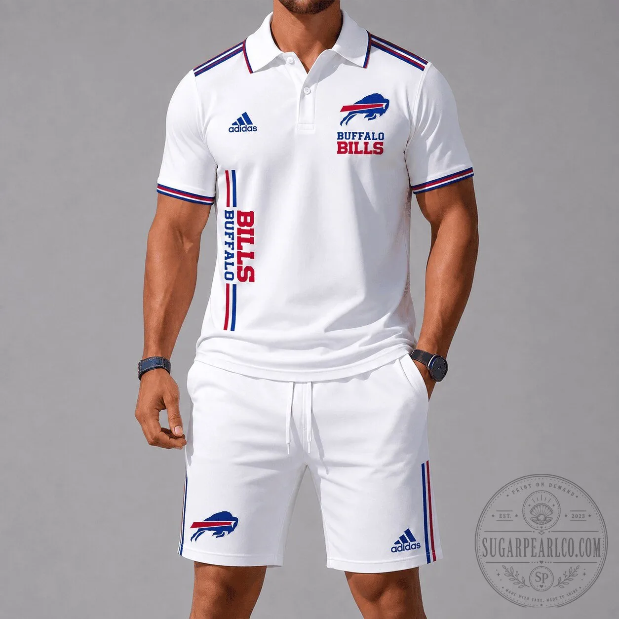 Buffalo Bills Adidas White Polo Shirt and Shorts Set for Men 5 Buffalo Bills Adidas White Polo Shirt and Shorts Set for Men