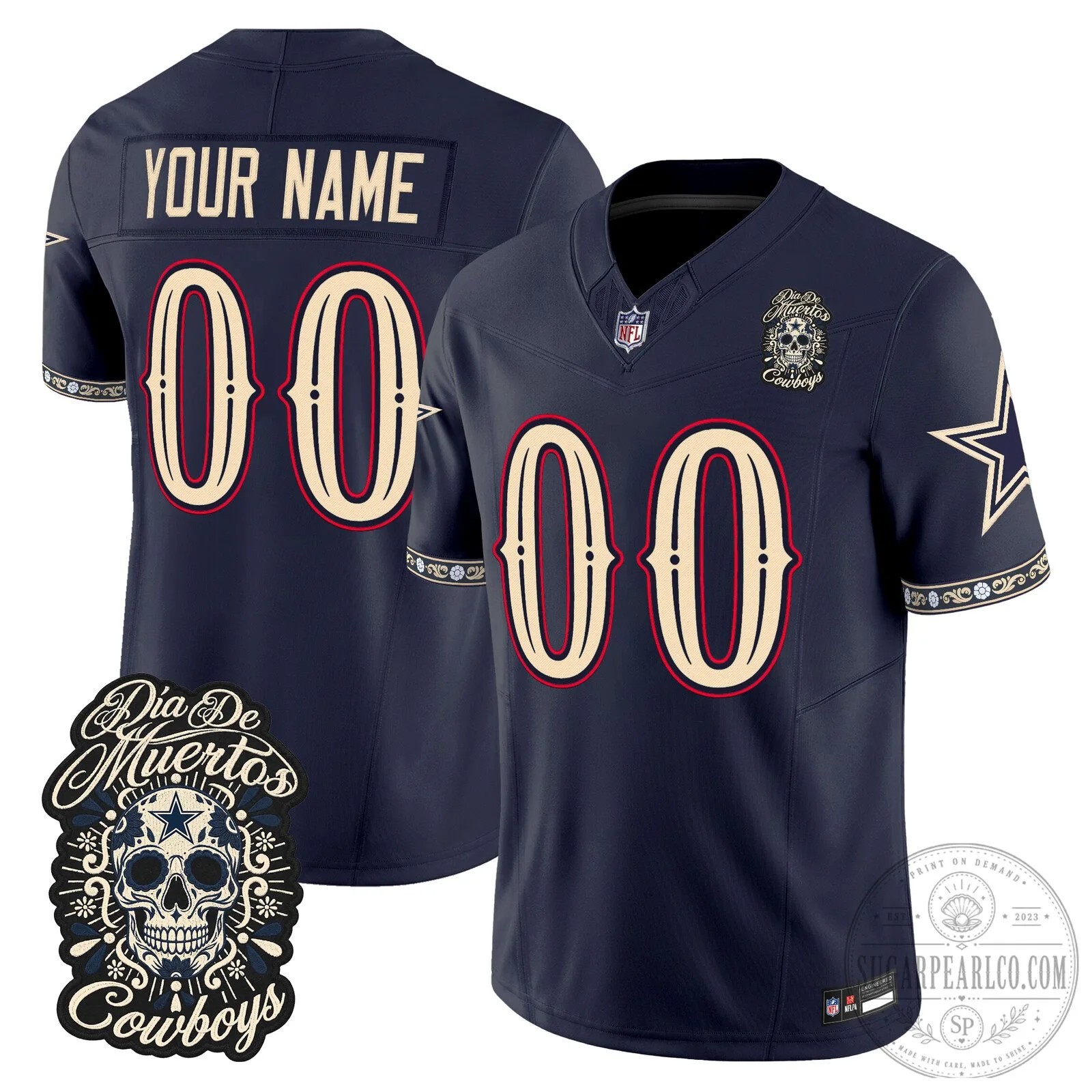 Dallas Cowboys Día de los Muertos Custom Football Jersey 36 Dallas Cowboys Día de los Muertos Custom Football Jersey