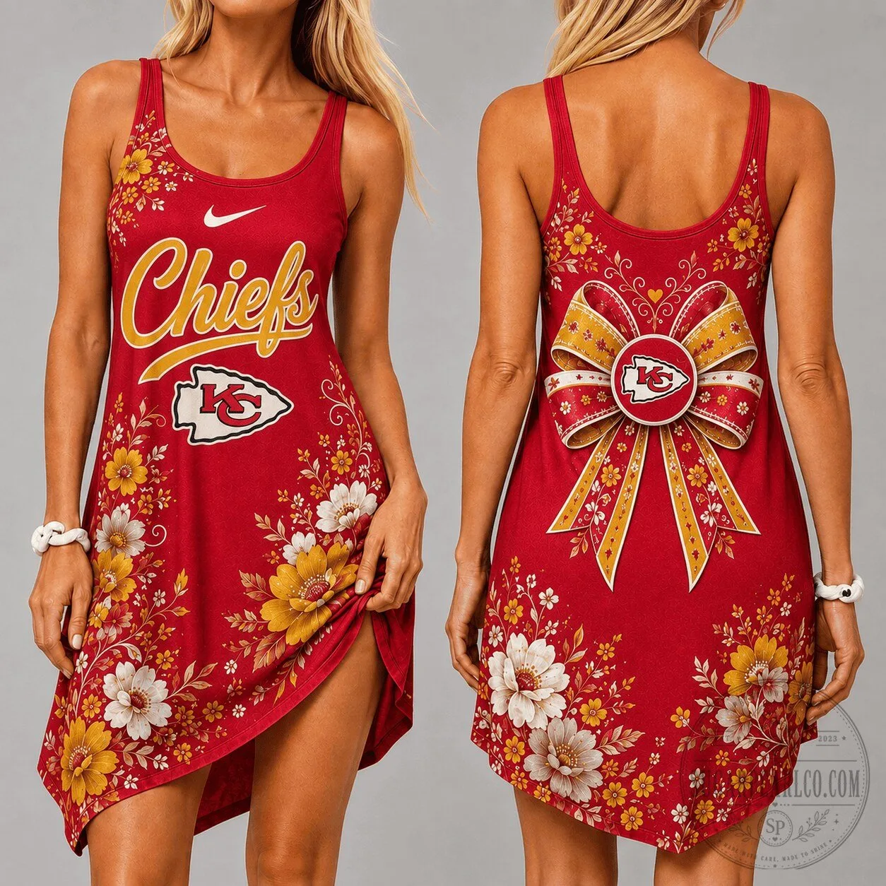 Kansas City Chiefs Floral Print Sleeveless Mini Dress for Women