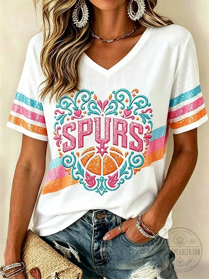 San Antonio Spurs Basketball Fan Shirt Women's V-Neck T-Shirt