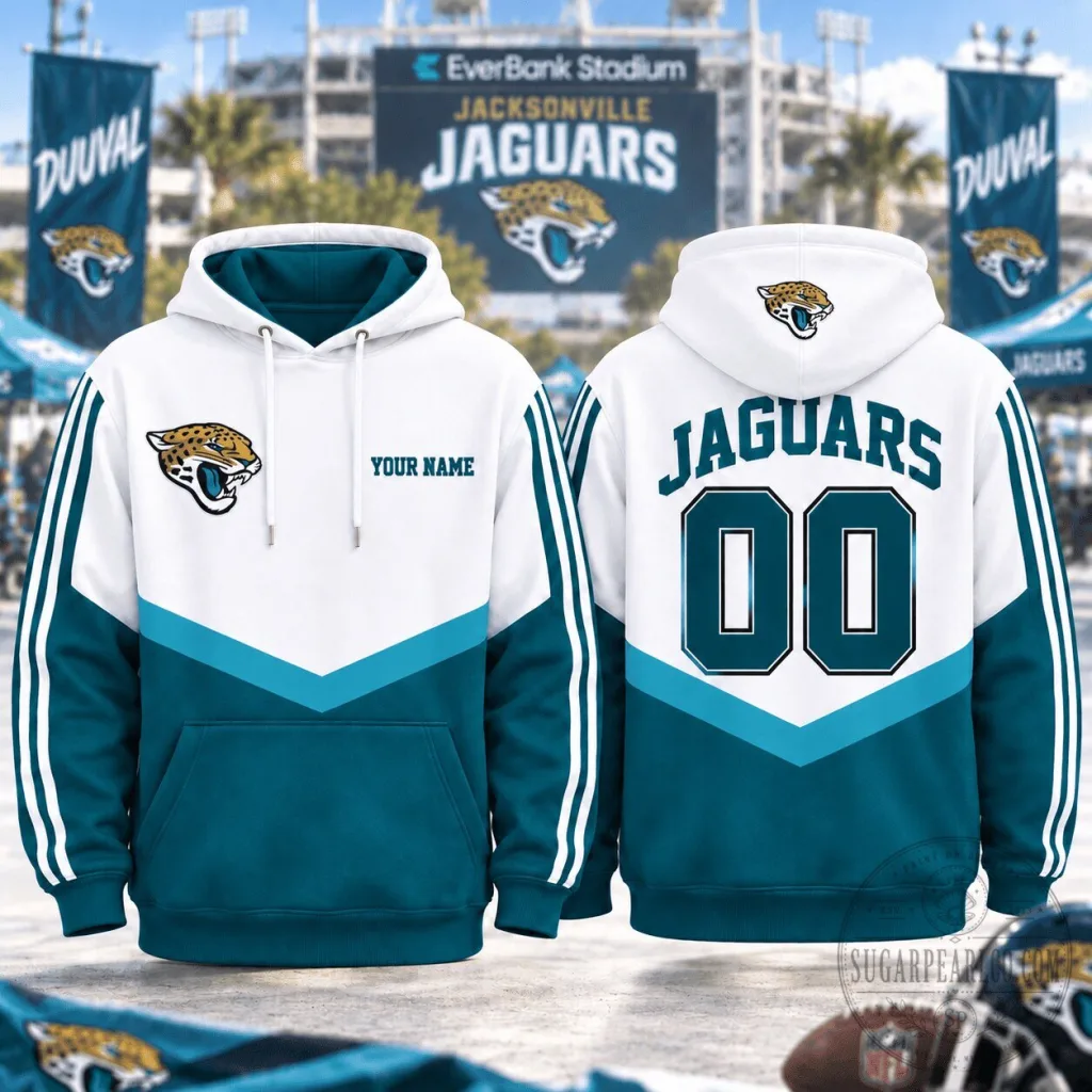 Jacksonville Jaguars Personalized Game Day White and Teal Fan Hoodie Jacksonville Jaguars Personalized Game Day White and Teal Fan Hoodie