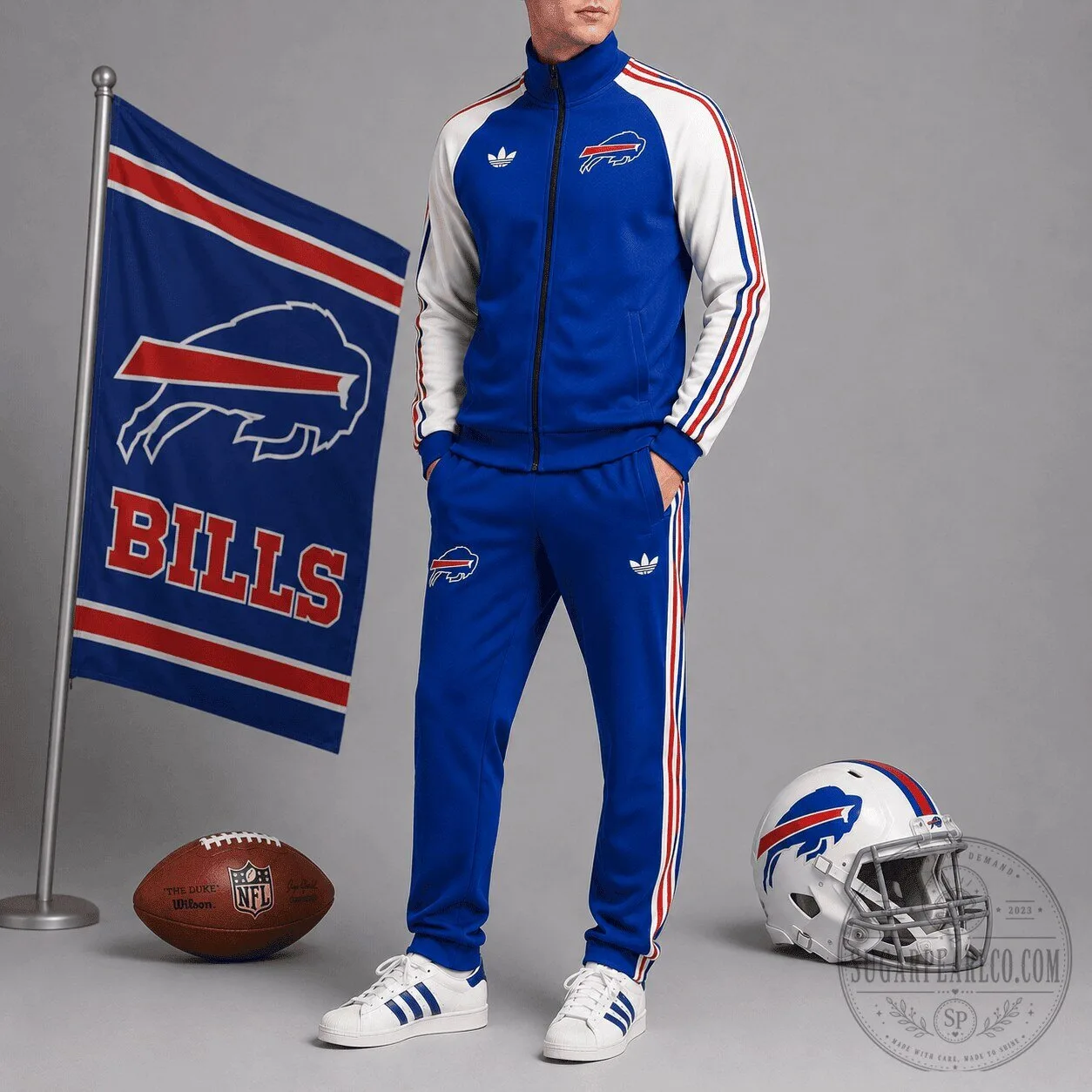 Buffalo Bills NFL Football Team Blue and White Tracksuit Jacket and Pants Set