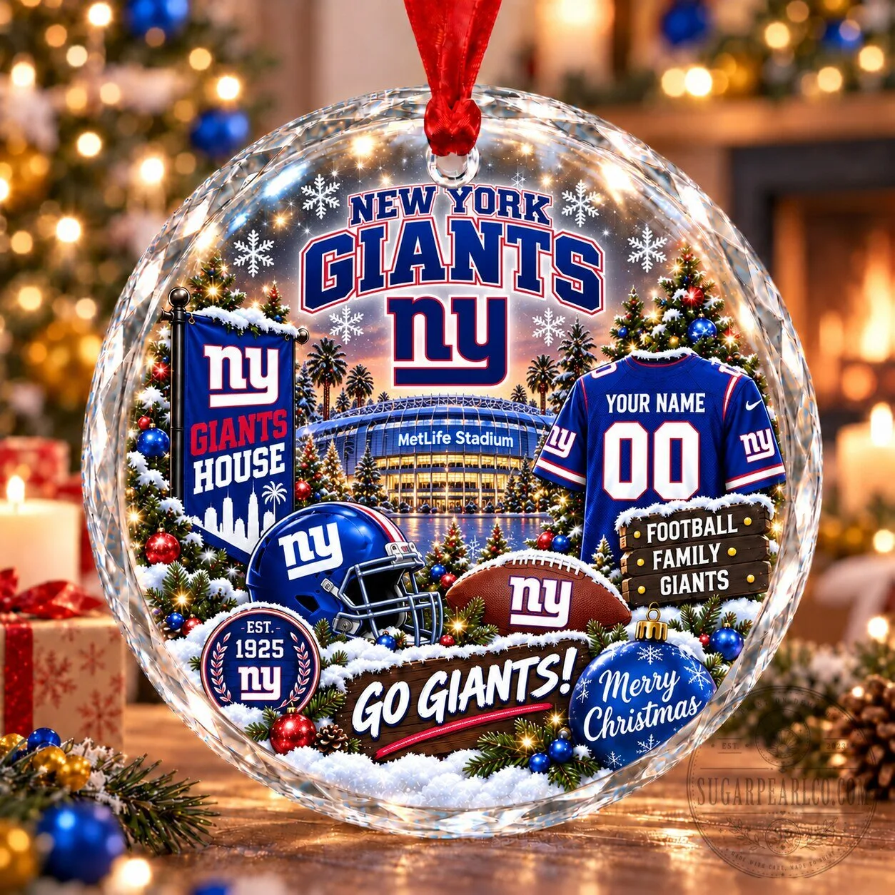 New York Giants Christmas Stadium Snow Vibe Glass Ornament