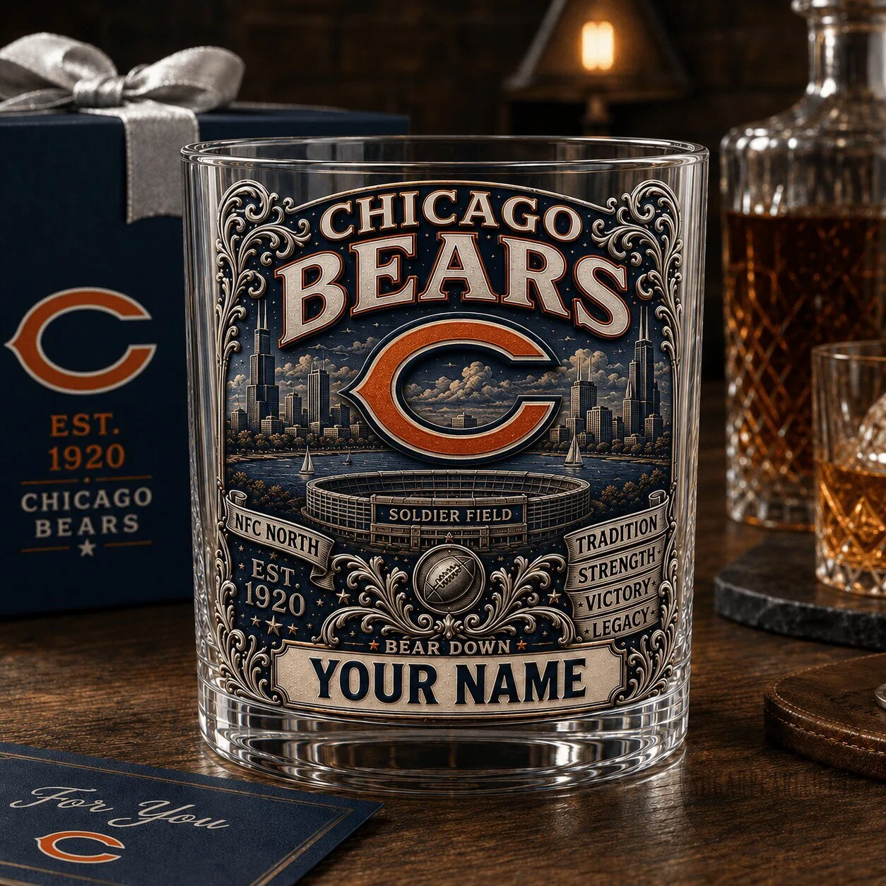 Chicago Bears NFL Soldier Field Custom Engraved Whiskey Glass
