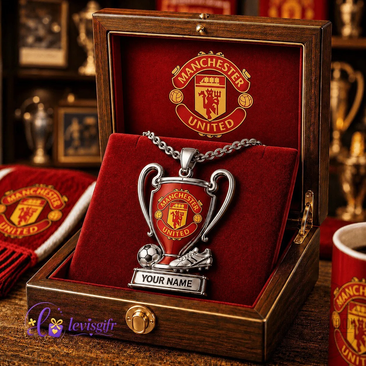 Manchester United Football Club Personalized Trophy Pendant Necklace