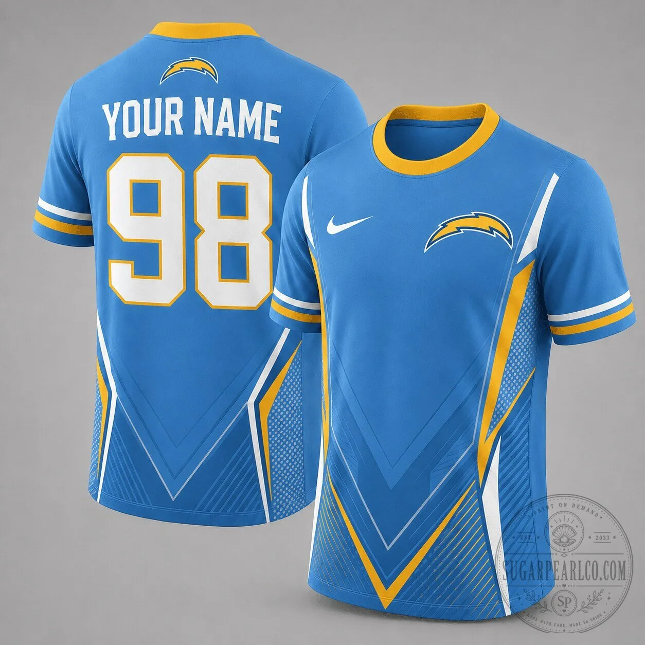 Los Angeles Chargers Custom Name and Number Football Team Jersey