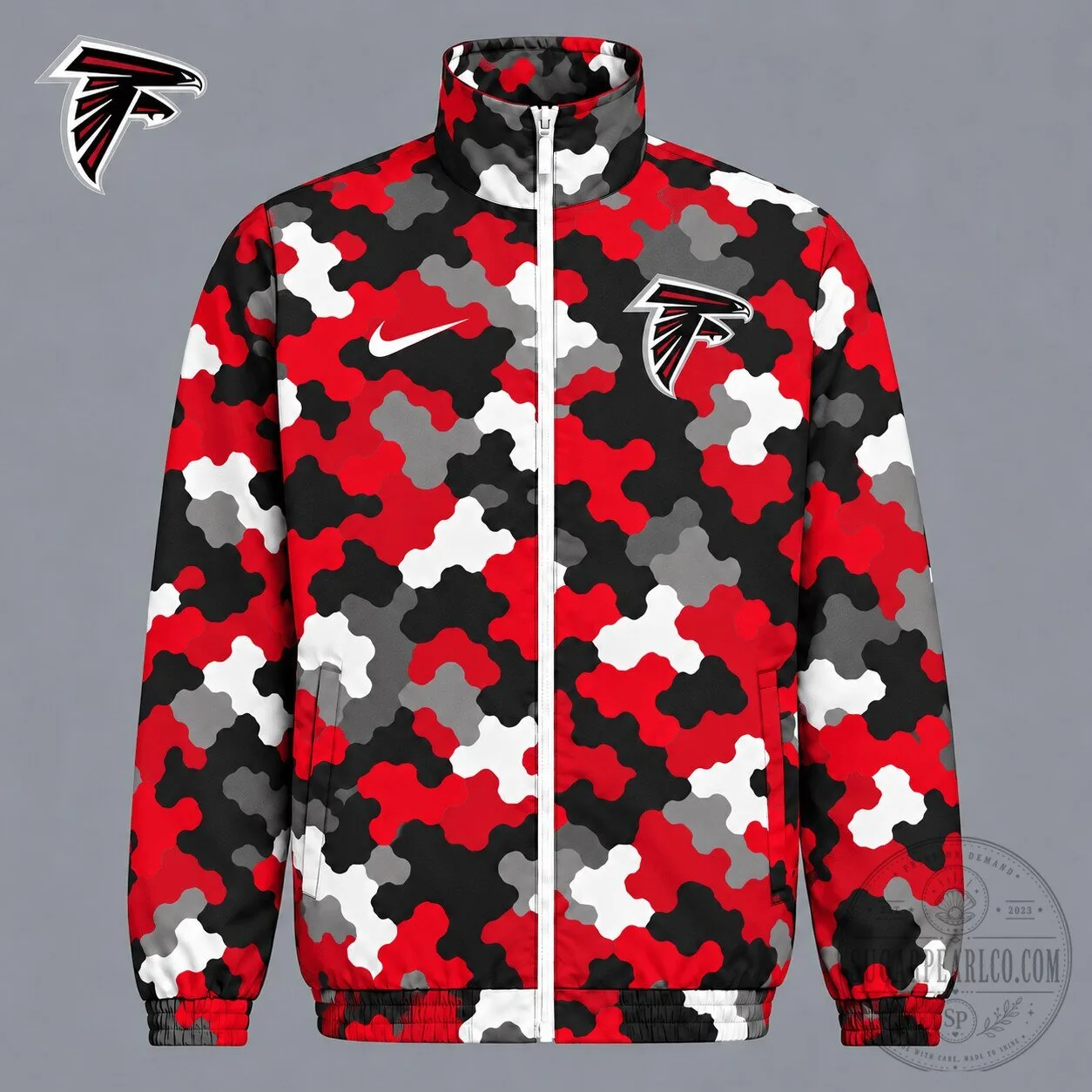 Atlanta Falcons NFL Football Team Red Camouflage Full-Zip Jacket