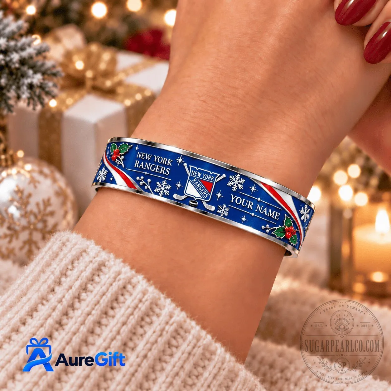 New York Rangers Christmas Personalized Hockey Fan Bracelet