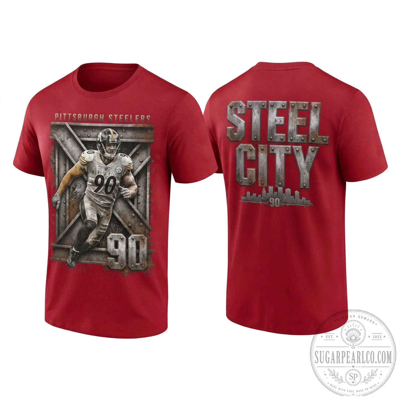 T.J. Watt Pittsburgh Steelers Steel City Number 90 Football T-Shirt 13 T.J. Watt Pittsburgh Steelers Steel City Number 90 Football T-Shirt