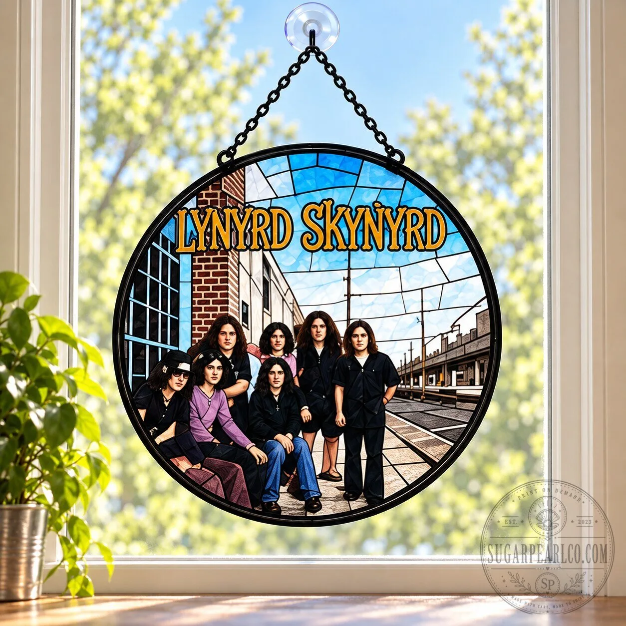 Lynyrd Skynyrd Band Stained Glass Window Hanging Suncatcher