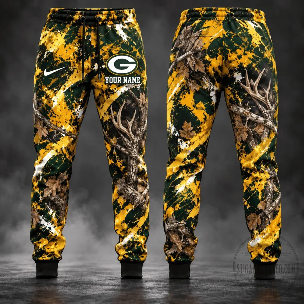 Green Bay Packers Hunting Camouflage Personalized Football Team Pants Green Bay Packers Hunting Camouflage Personalized Football Team Pants