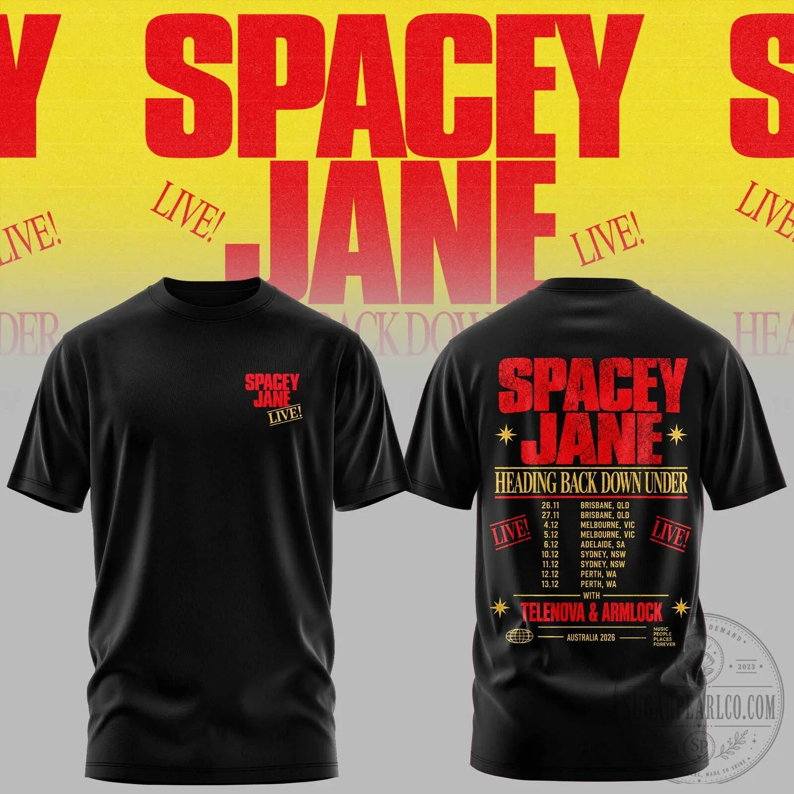 Spacey Jane Heading Back Down Under Australian Tour Concert Black T-Shirt