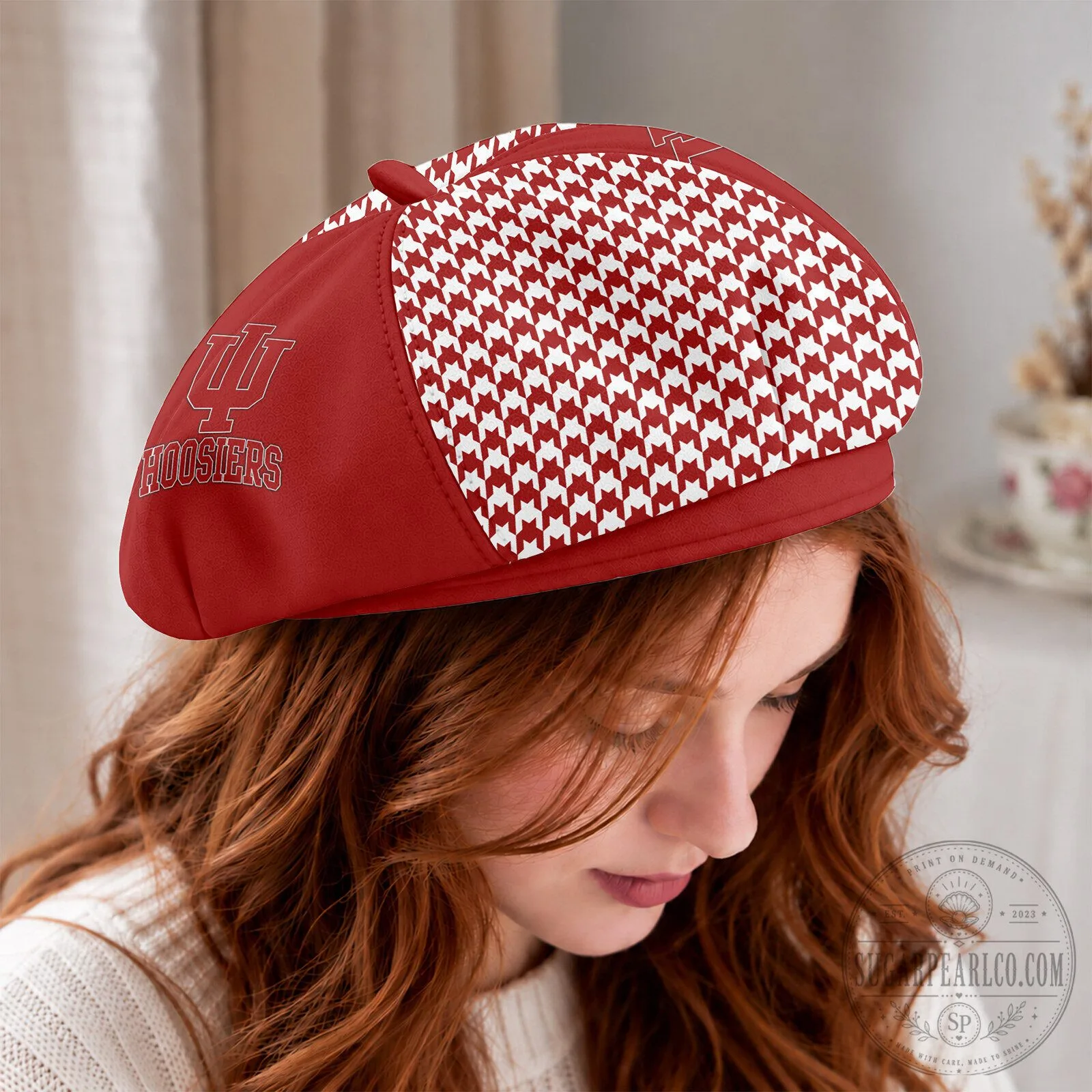 Indiana Hoosiers Personalized Houndstooth Pattern Beret Cap Hat 9 Indiana Hoosiers Personalized Houndstooth Pattern Beret Cap Hat